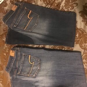 Size 10  super skinny stretch.  Regular length